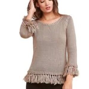 BB DAKOTA Wild + Free Fringe Knit Sweater Toffee Tunic Fringe Bell Sleeves Sz S‎
